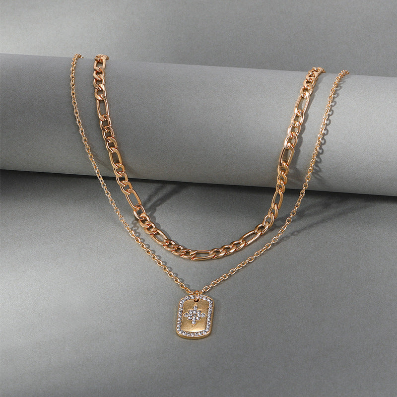 Fashion cross-border e-commerce jewelry diamond-encrusted thick chain multi-layer necklace exaggerated alloy pendant small fragrant clavicle chain for women