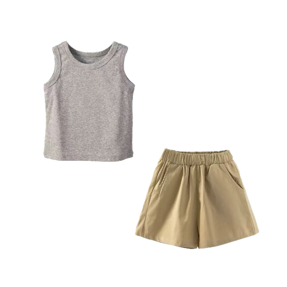 New children's cotton sleeveless tank top and shorts set - two-piece loungewear, class a quality, wholesale for cross-border e-commerce