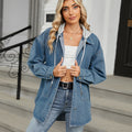 foreign trade european and american clothing  independent station new arrival washed loose denim outwearlong sleeves hooded tops