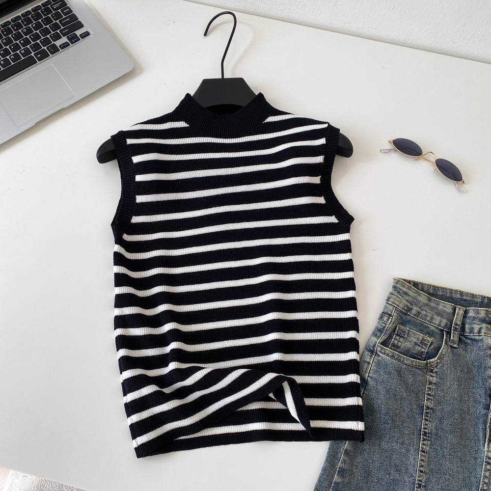 Pure desire work clothing style stripes half turtle neck knitting vest women's summer slimming look sleeveless outwear suspender tops