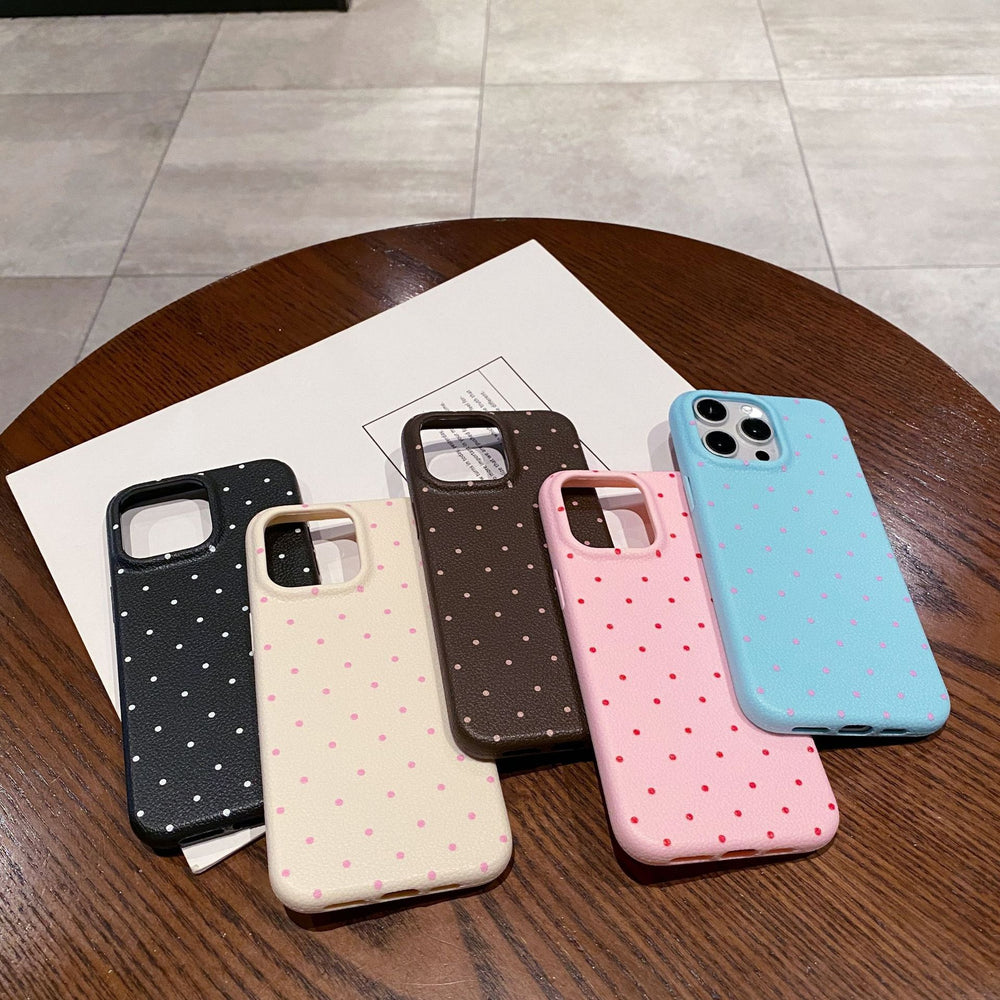 Leather pattern suitable for apple 16pro polka dot mobile phone case iphone12/15 anti-fall soft case simple protective cover 13