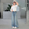 Girls' korean style rhinestone fireworks denim wide-leg pants - spring/autumn kids' high-waisted  new arrival - slimming straight-leg, stylish and trendy
