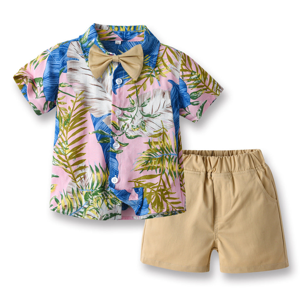 children's clothing boys' shirts spring and summer beach style floral shirt short-sleeved suit vacation summer floral shirt boys
