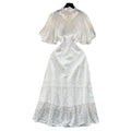 European style gold embroidered lace dress - women's summer a-line dress with delicate cutouts, ruffle sleeves, and a touch of luxury