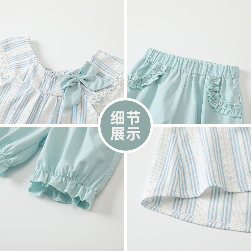 Girls' summer outfit  new three-piece set, sweet style, pure cotton class a, stylish baby girl clothes