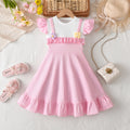 Exportsummergirldressfake two-piece flying sleevesrufflesflowerspatchwork waist large skirt kids skirt
