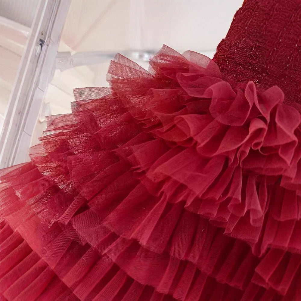 【dropshipping】girls' winter fleece-lined two-piece set,  new stylish children's first birthday baby dress, red