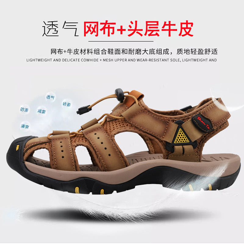 Foreign trade sandals men's first-layer baotou beach men's sandals summer new large-size hole shoes casual leather sandals