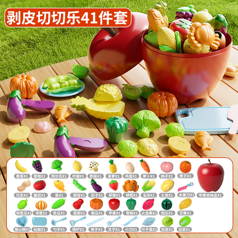 Kids' pretend play fruit toy set - realistic fruits & vegetables (durian included) - apple bucket storage - educational toy for girls ages 3-6