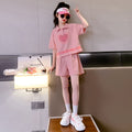 Girls' color block short-sleeve set -  summer new arrival: stylish and chic kids' polo shirt and shorts two-piece outfit