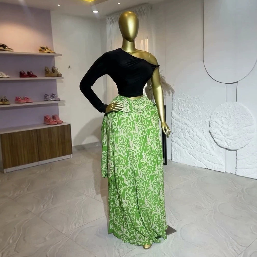 European and american cross-border women's fashion:  summer new arrivals - chic, elegant, fresh, printed, high-waisted, slimming maxi skirts and midi skirts