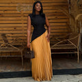 European and american style women's  autumn sweet & fresh round neck asymmetrical sleeveless top with high-waisted pleated midi skirt two-piece set