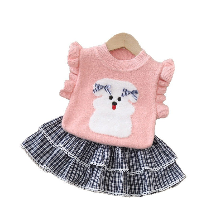 autumnew arrivalgirlscute vest suit skirtgirlssweatervest