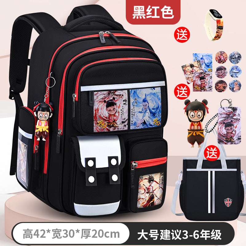New nezha backpack for elementary school students, grades 1-6, lightweight, spine-protecting, load-reducing, large capacity for boys and girls