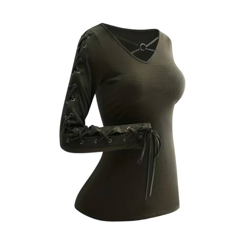 autumn fashion top: harajuku-style, solid color, trendy, hollow-out long sleeve tee - cross-border apparel