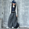 Girls' spring/autumn plaid wide-leg pants,  new autumn casual straight-leg scimitar pants for children, mid-to-large size kids' trousers