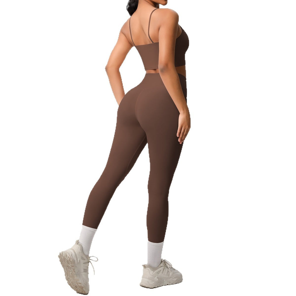 New arrival: double-sided brushed solid color seamless back compression yoga set - breathable workout outfit for running and fitness (two-piece)