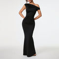 Amazon tk hot selling cross-border women's sexy socialite style dress summer off-the-shoulder asymmetrical neck black evening gown maxi dress