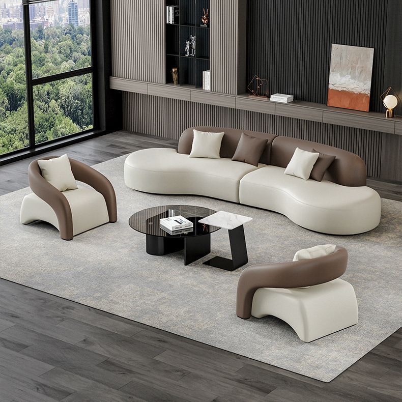 Business reception room negotiation area sofa lounge three-seater office coffee table top grain leather