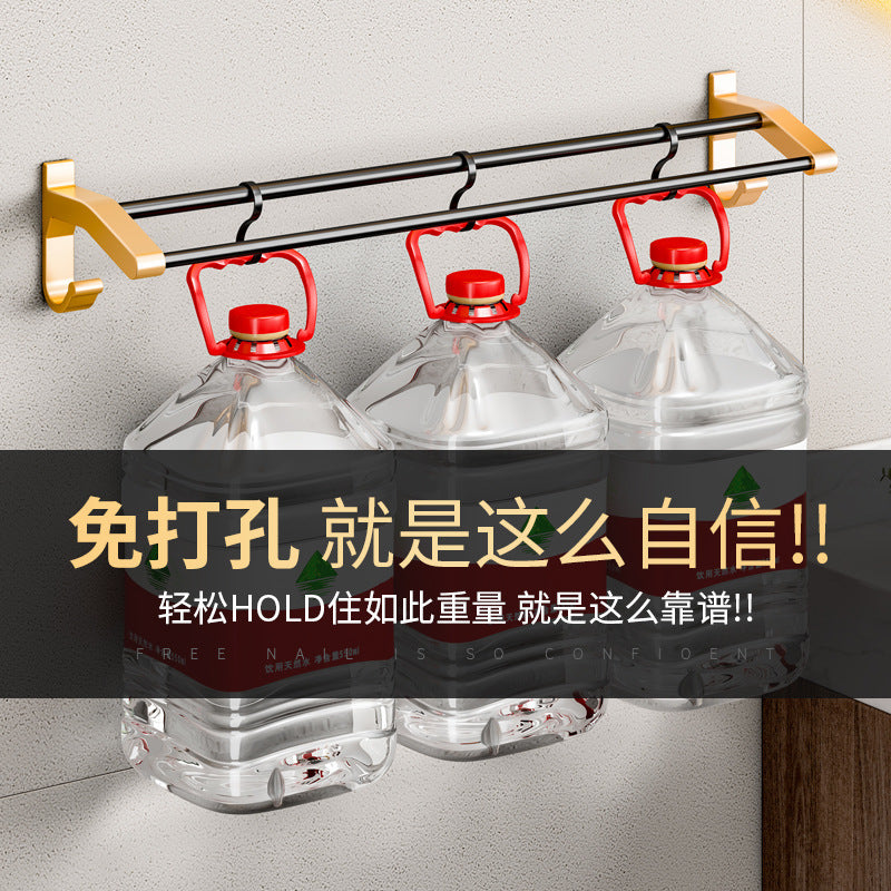 Space aluminum towel rack No punching light luxury black gold toilet bathroom bathroom pendant toilet double bar towel bar