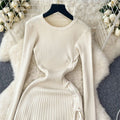 Vintage chic french tea dress: drawstring tie, unique design, slim waist, fishtail knit dress for women