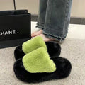 Furry slippers women's outwear 2024new arrivalfall and winterthick soleheight increasing one strap popularfashion cotton slippers