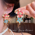 French retro metallic floral stud earrings - chic, elegant, and unique design for women