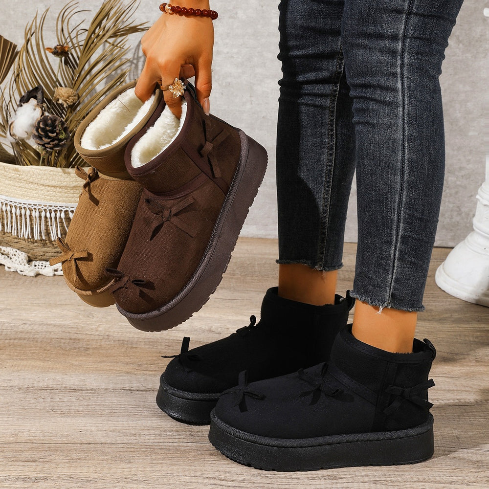 Plus size women's snow boots for export - new autumn/winter  collection: fleece-lined, extra thick, warm, slip-on cotton shoes with bow detail