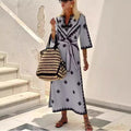 2025 aliexpress european and american autumn/winter new collection: printed belted bohemian dress for women