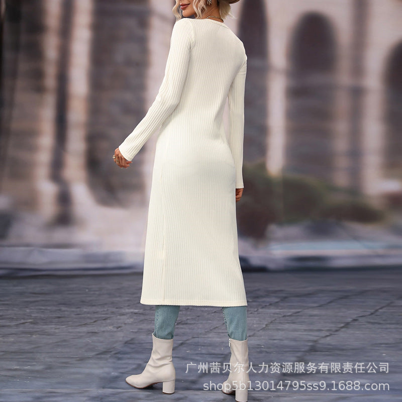 Shangxin Foreign Trade 2023 European and American Button Long Pit Strip Thin Jacket Open Dress