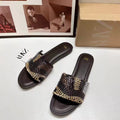 Za2024summer new women's shoes beaded flat bottom fashion sandals casualoutwear color matching one-line women's shoes