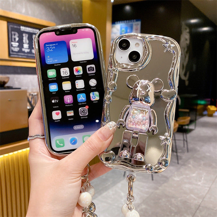 Electroplated mirror finish apple 16 pro violent bear stand phone case iphone xr/11 creative minimalist soft cover