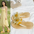 Sweet style chunky platform 4cm sunflower slides - women's summer beach sandals, anti-slip fashion slippers, soft sole shoes for students