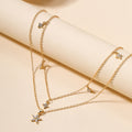 Wholesale alloy star necklace - new european and american minimalist jewelry, diamond-studded, unique floral multi-layered women's choker