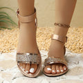 plus size women's sandals - new spring/summer  collection - european & american style rhinestone embellished flat slide sandals with buckle strap