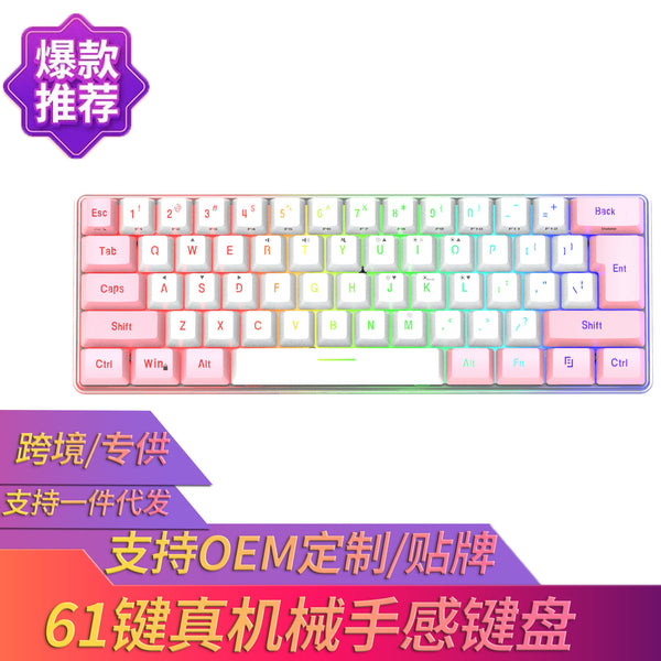 61 key K401 color matching RGB light high value girl mechanical feel TPC line small game wired keyboard