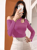 European and american women's clothing  fall/winter new arrivals: sexy cutout, slim-fit, casual long-sleeve women's t-shirt top -  in-stock