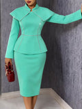 Autumwork clothingnew arrivalpure colorlong sleevesskirt silmruffles hip-hugginglong sleevedressdress