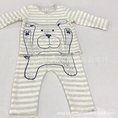 Gray cartoon baby cotton underwear set spring outfit baby base layer pajamas thin summer air conditioning clothes for boys and girls