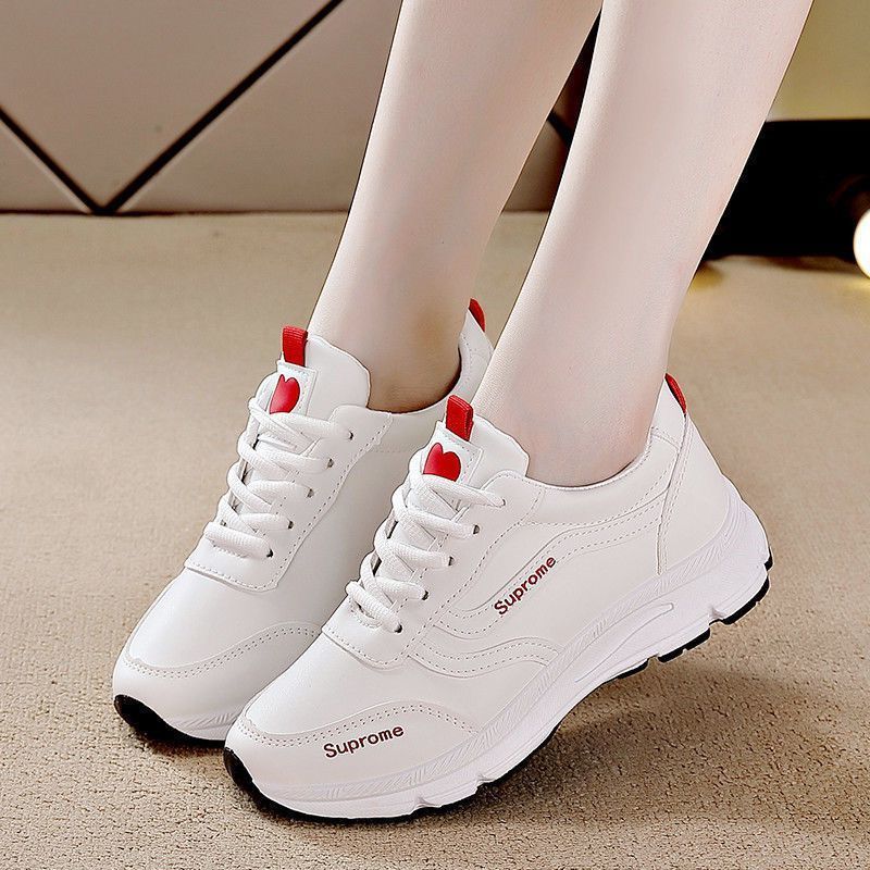 Women's sneakers 2025 spring/autumn new breathable leather white shoes korean style versatile thick sole casual running shoes
