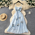 French riviera style sweet cami dress - women's designer dress with intricate 3d floral appliqués and cinched waist
