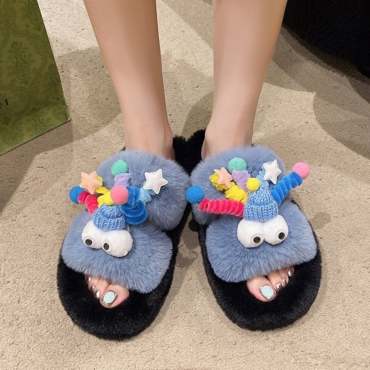 Thick solefashion furry slippers for women outwear2025new arrivalfall and winterfor homehome fairy cotton slippers ins trend