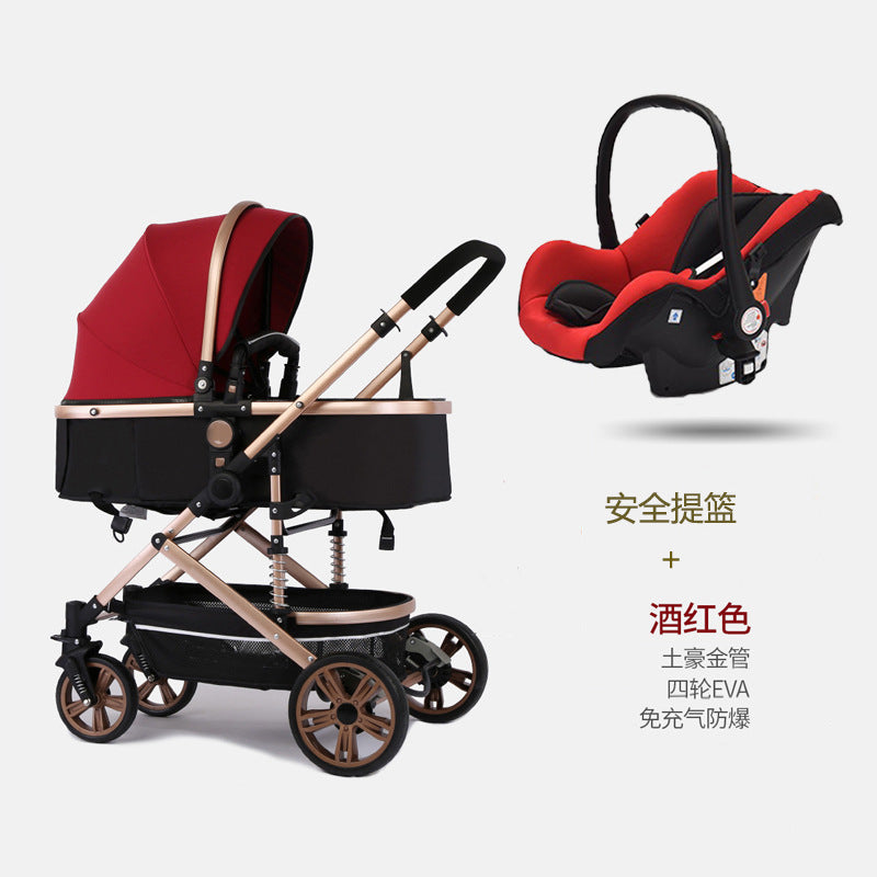Baby stroller: lightweight, foldable, high-view, shock-absorbing, reversible, suitable for newborns and infants