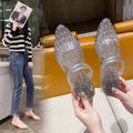 Baotou drag crystal transparent pointed toe sandals women's shoes princess jelly crystal shoes soft plaidabrasion resistantladieswear shoes