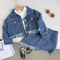 Baby girl spring/autumn preppy style long-sleeve casual outfit  girls' chanel-inspired denim jacket and mini skirt two-piece set