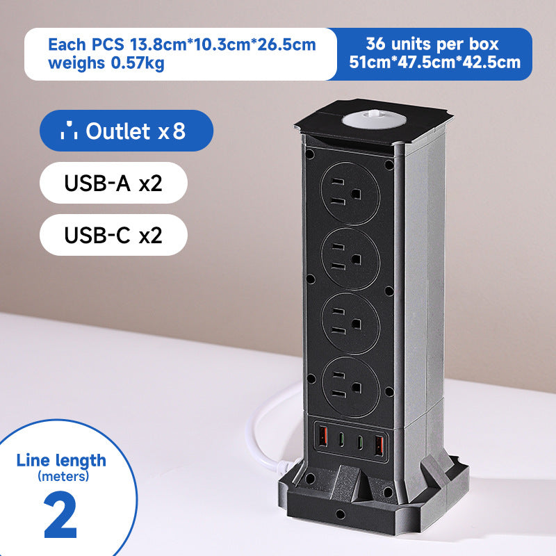 Us 110v usb multi-port pd fast charging power strip with dual-sided outlets and extension cord