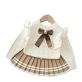 Girls' cardigan sweater two-piece set -  autumn collection - baby girl outerwear with cartoon bow detail - girls' outfit