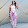 P5103 plus size women's casual wide-leg pants - elastic waist, letter & geometric floral print, cross-border fashion