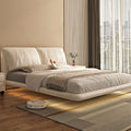 Italian minimalist floating bed - modern cream style with elephant ear design, suspended nappa leather double bed for master bedroom