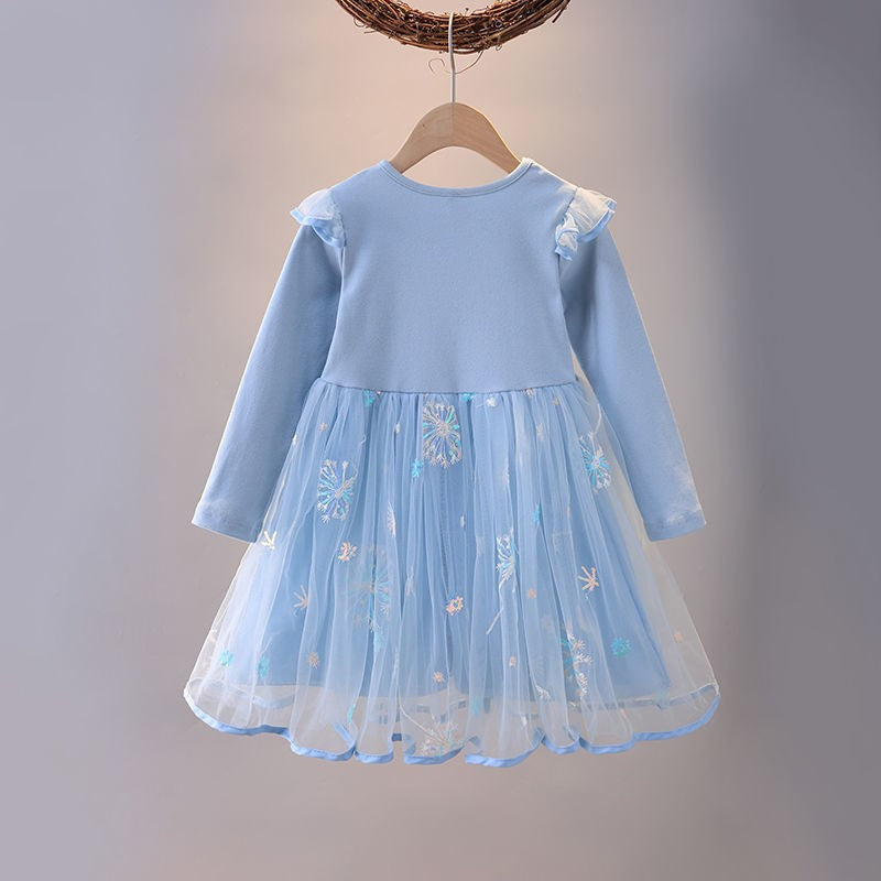 Girls' dress  spring/autumn new fashionable baby girl elsa princess dress kids mesh skirt trendy
